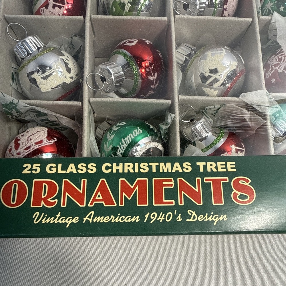 Christopher Radko Shiny Brite 25 Glass Christmas Ornaments Vintage 1940s Design - Picture 2 of 12